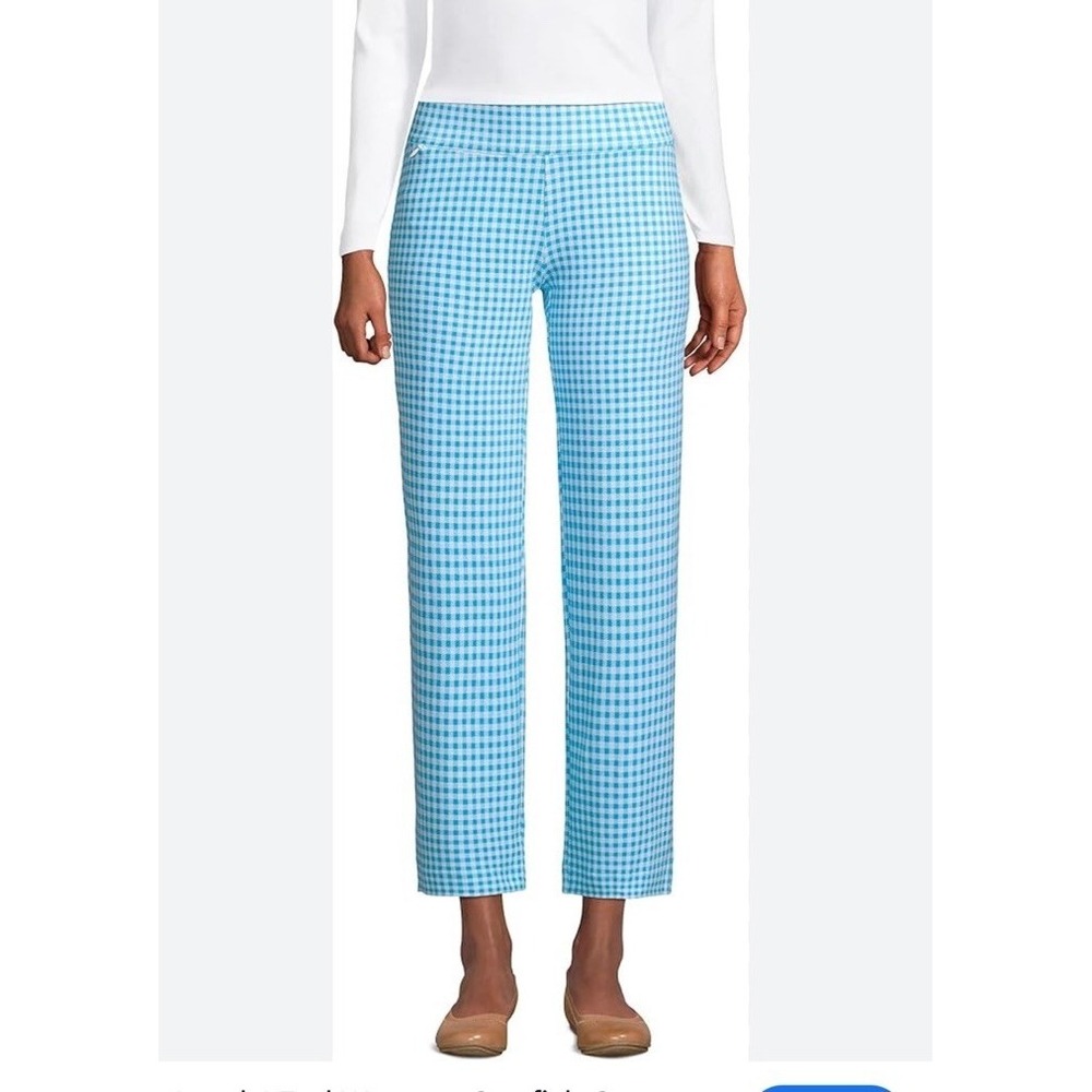 Lands' End  starfish Crop Pants Women's‎ Size Small 6-8 turquoise check Cotton